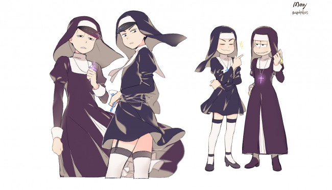 Обои картинки фото аниме, osomatsu-san, монахини