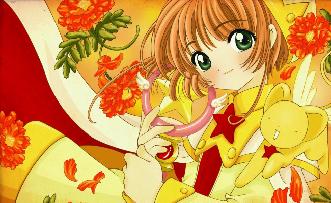 Обои картинки фото аниме, card captor sakura, фон, взгляд, девушка