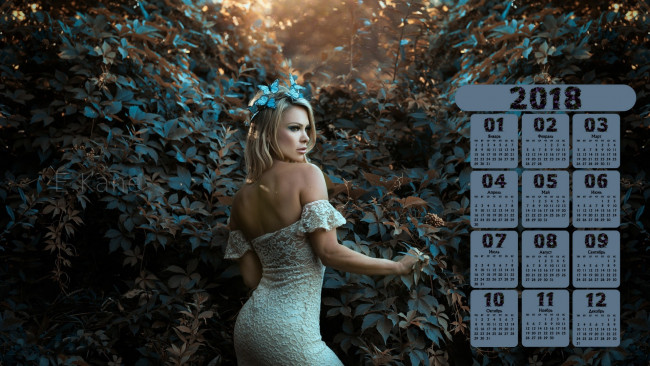 Обои картинки фото календари, девушки, растение, 2018, профиль