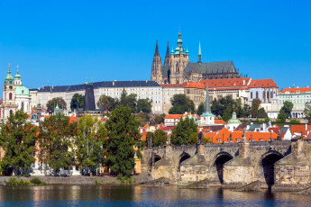Картинка города прага+ Чехия мост река влтава