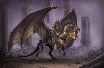 Картинка фэнтези существа дракон крылья Чудовище fantasy art рыцарь