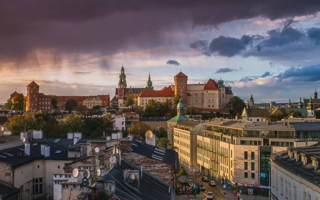 Обои картинки фото города, краков , польша, панорама