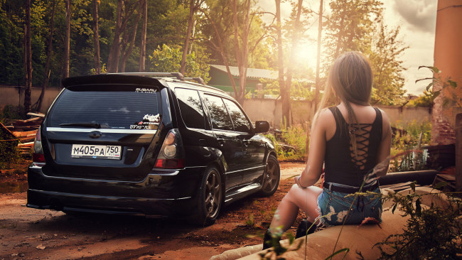 Обои картинки фото автомобили, -авто с девушками, красивая, девушка, subaru