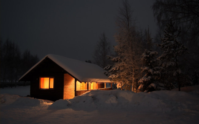 Обои картинки фото разное, сооружения, постройки, дом, свет, снег, вечер