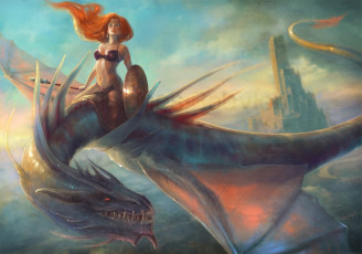 Картинка фэнтези красавицы чудовища дракон девушка