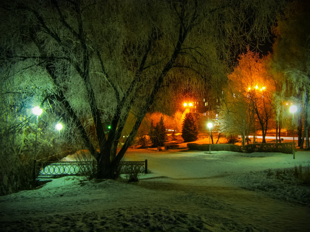 Обои картинки фото парк, нижнего, тагила, природа, зима, ночь, огни