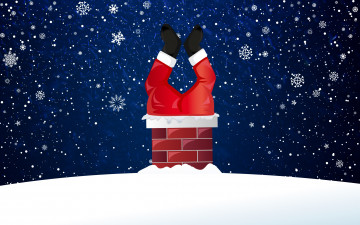 Картинка праздничные векторная+графика+ новый+год санта фон праздник снег новый год настроение крыша снежинки дымовая труба дымоход клаус ноги минимализм рождество зима