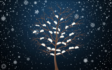 обоя векторная графика, природа , nature, фон, минимализм, снег, зима, дерево, снежинки