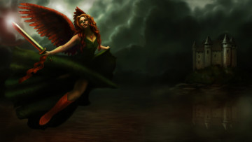 Картинка фэнтези ангелы фон девушка замок крылья
