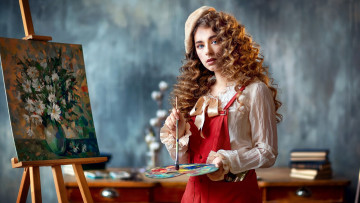 Картинка девушки -+рыжеволосые+и+разноцветные мольберт картина