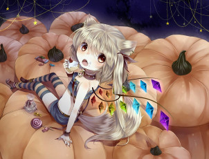 Картинка аниме touhou девочка крылья сладости тыквы