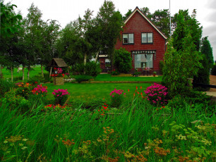 Картинка разное сооружения постройки цветы лужайка дом