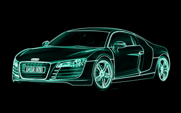 Картинка audi r8 автомобили 3д черный зеленый неон