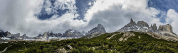 Картинка природа пейзажи Чили горы облака зелень национальный парк торрес-дель-пайне torres del paine valle frances небо