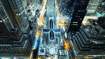 Картинка города нью йорк сша собор панорама ночь город здания небоскребы огни