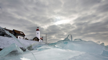 Картинка природа маяки маяк зима облака