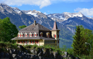 Картинка швейцария берн iseltwald lake brienz города здания дома озеро горы