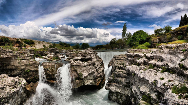 Обои картинки фото природа, водопады, водопад, камни, овраг, река