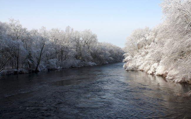 Обои картинки фото природа, реки, озера, зима, деревья, река