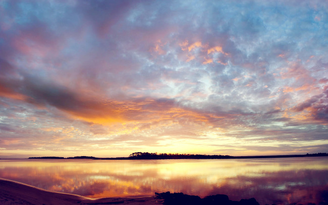 Обои картинки фото природа, восходы, закаты, закат, озеро, облака