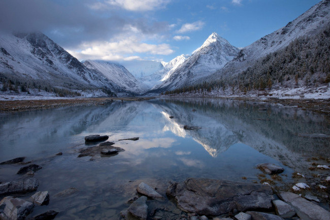 Обои картинки фото природа, реки, озера, горы, озеро, снег