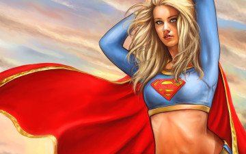 обоя фэнтези, девушки, взгляд, dc, comics, девушка, арт, supergirl, marvel, супергерой