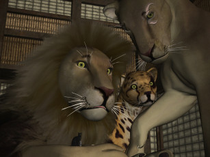 Картинка 3д+графика животные+ animals взгляд львы семя