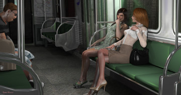 Картинка 3д+графика люди+ people взгляд девушки метро фон мужчина