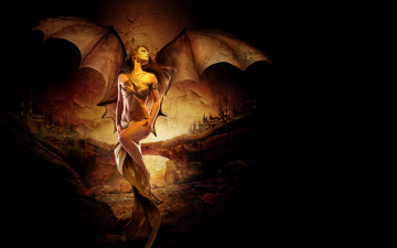 Картинка фэнтези фотоарт демоница эротика фон взгляд крылья