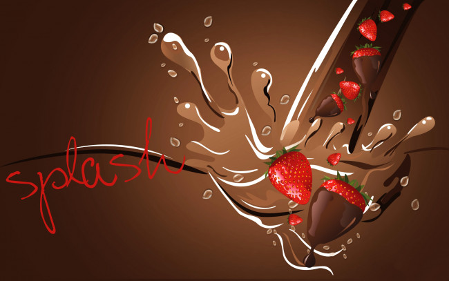 Обои картинки фото векторная графика, еда , food, брызги, всалеск, шоколад, клубника, ягода