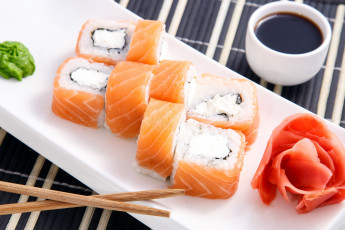Картинка еда рыба +морепродукты +суши +роллы имбирь васаби роллы кухня японская