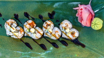 Картинка еда рыба +морепродукты +суши +роллы васаби имбирь роллы японская кухня