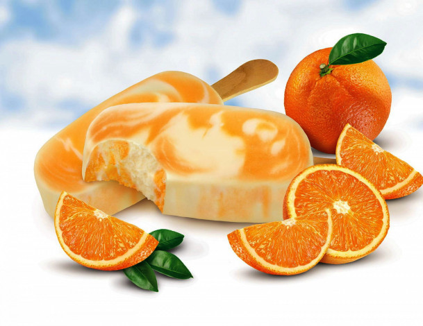 Обои картинки фото еда, мороженое,  десерты, лед, апельсин