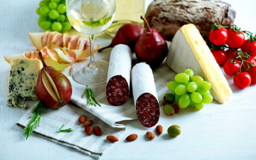 Картинка еда разное виноград колбаса
