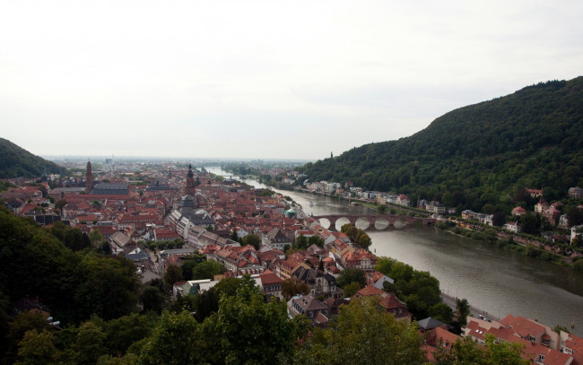 Обои картинки фото города, гейдельберг , германия, река, панорама, мост