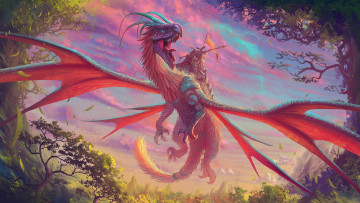 Картинка фэнтези драконы полет фон дракон