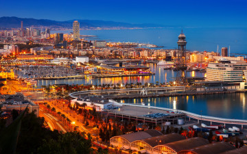 Картинка города барселона+ испания панорама вечер огни