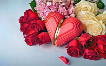 Картинка праздничные день+святого+валентина +сердечки +любовь сердце розы гортензия
