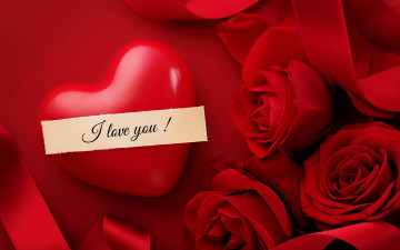 Картинка праздничные день+святого+валентина +сердечки +любовь сердце розы лента алый надпись признание