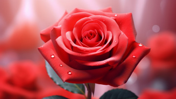 Картинка 3д+графика цветы+ flowers роза красная капли фон