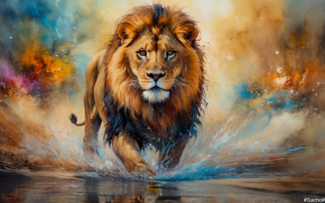 Обои картинки фото рисованное, животные,  львы, лев, арт, фон