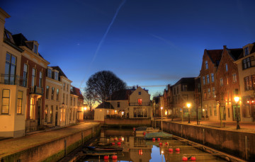 Картинка schoonhoven holland города огни ночного дома ночь