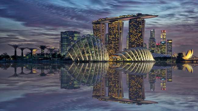 Обои картинки фото города, сингапур, марина, бей, вечер