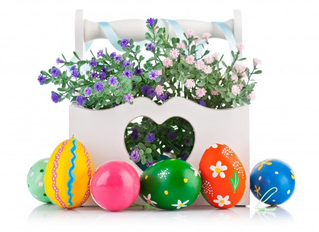 Обои картинки фото праздничные, пасха, крашенки, яйца, цветы