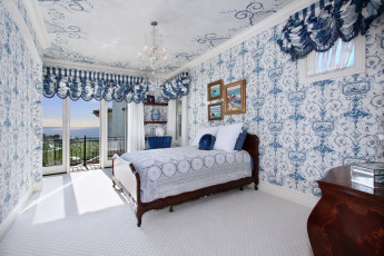 Картинка интерьер спальня люстра шторы дизайн кровать