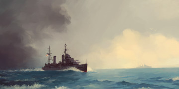 Картинка корабли рисованные корабль море волны небо