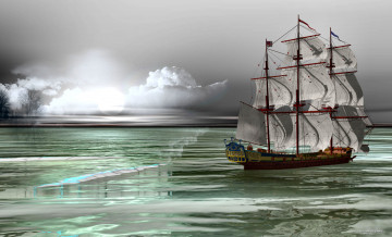Картинка корабли 3d облака море парусник