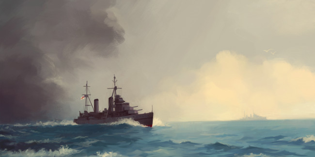 Обои картинки фото корабли, рисованные, корабль, море, волны, небо
