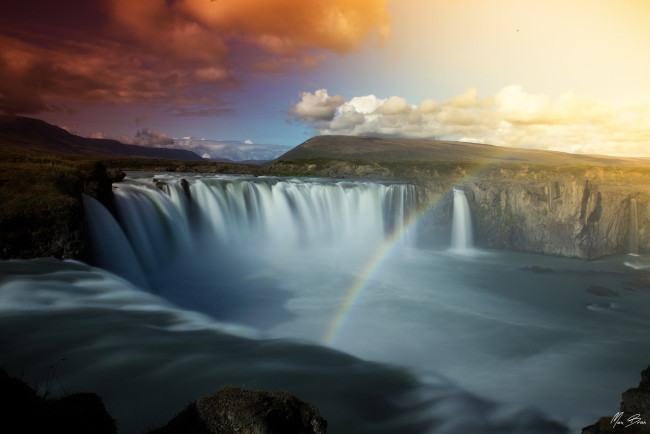 Обои картинки фото природа, радуга, небо, водопад