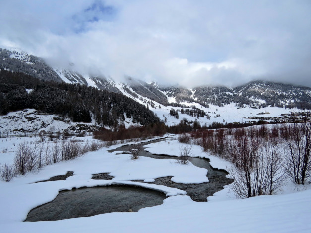 Обои картинки фото природа, реки, озера, горы, снег, река